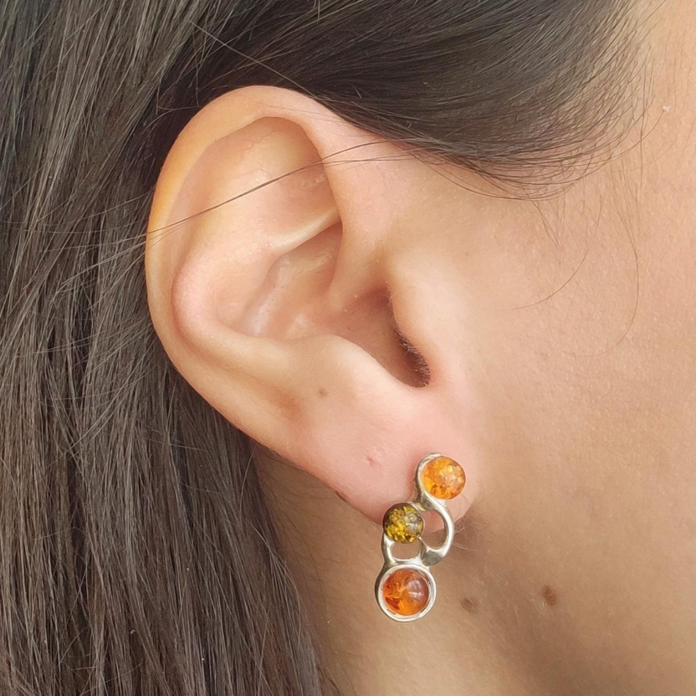 Vintage 925 Sterling Silver Amber Stud Earrings